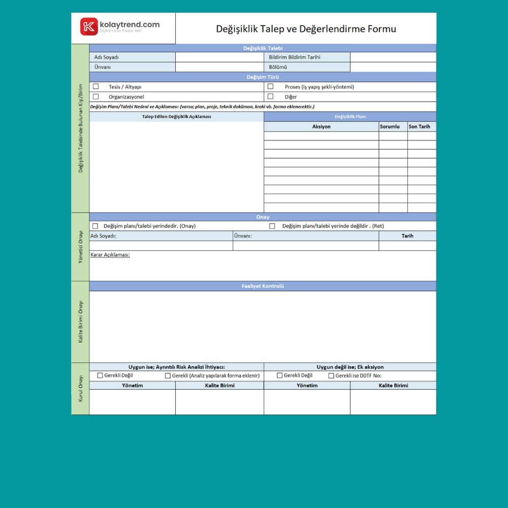 excel satın alma talep formu şablonu