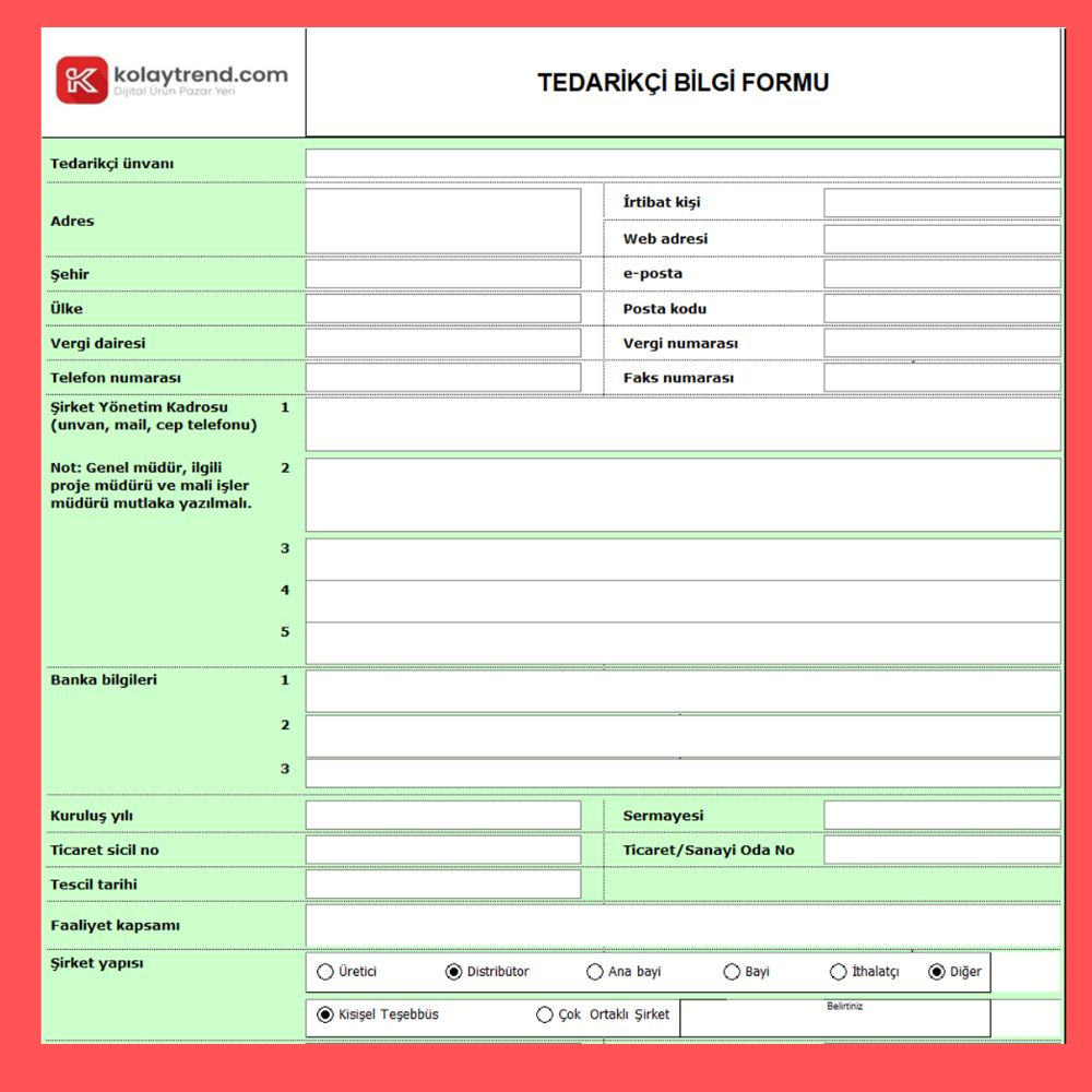 Tedarikçi Bilgi Formu - Kolaytrend.com